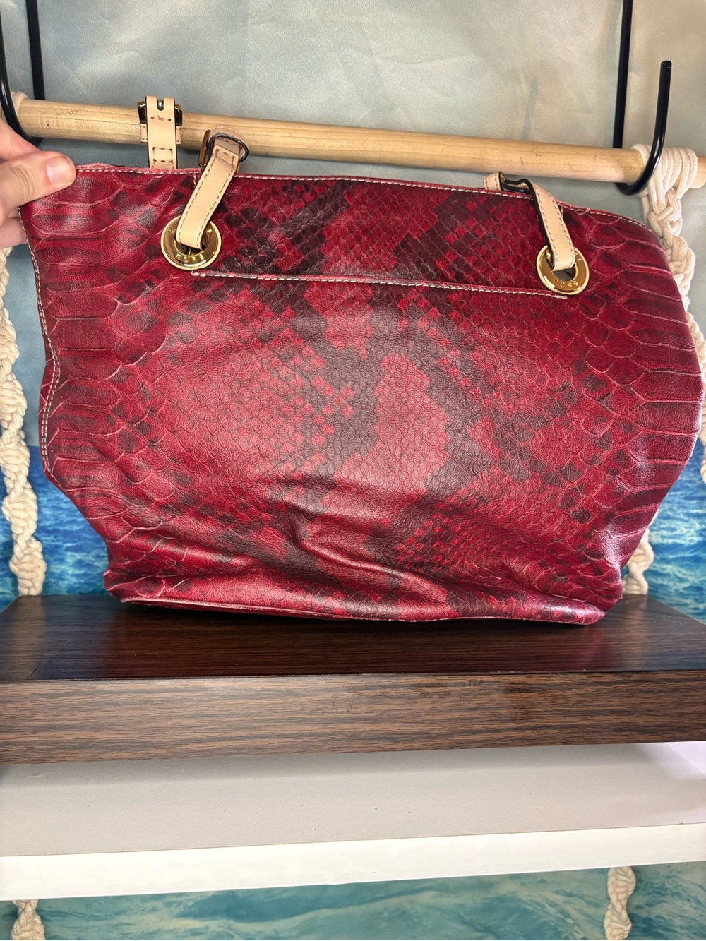 Michael Kors Red Snake-Embossed Leather Jet Set Tote Bag